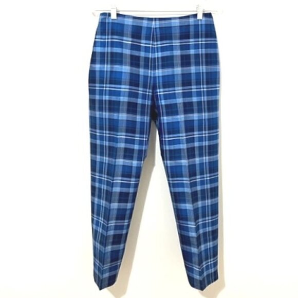LAUREN Ralph Lauren Silk Pants St Martin Sail Blue Plaid - Picture 1 of 4